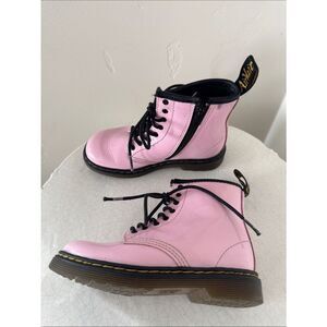 Dr. Martens 1460 Toddler Pink Patent Lace-Up Ankle Boots Side Zipper Size 10 EUC